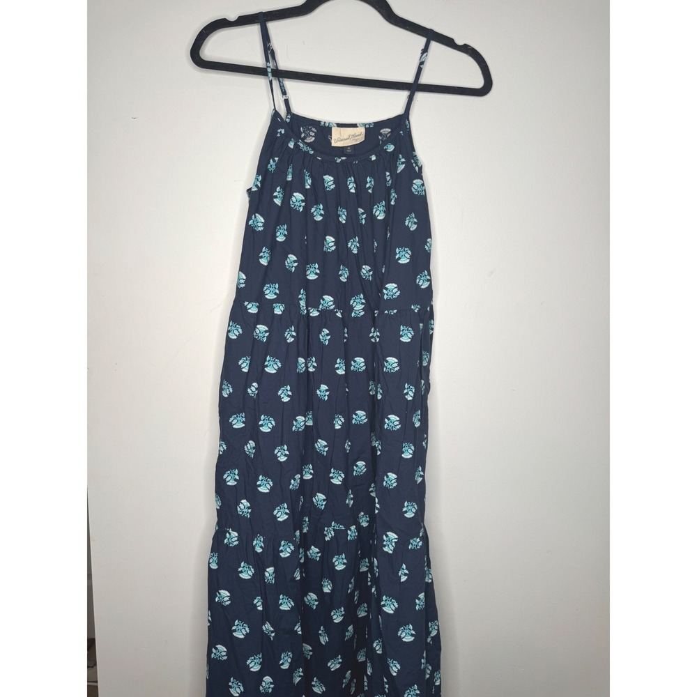 Universal Thread Womens XS Navy Floral Tiered Midi Dress Spaghetti Strap Cotton